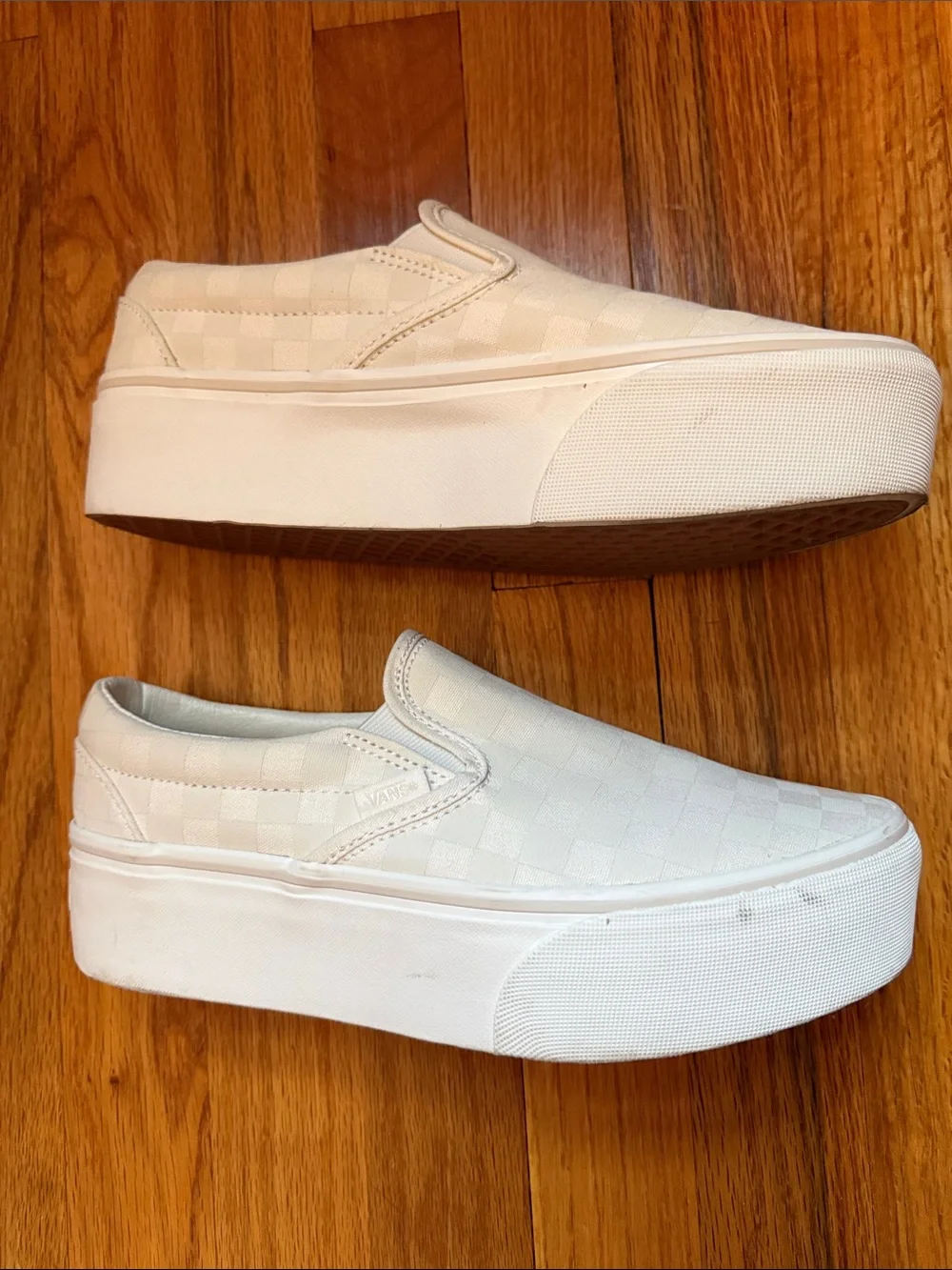 Vans Classic Slip-On Stackform Checkerboard Canvas Sneakers in Marshmallow
